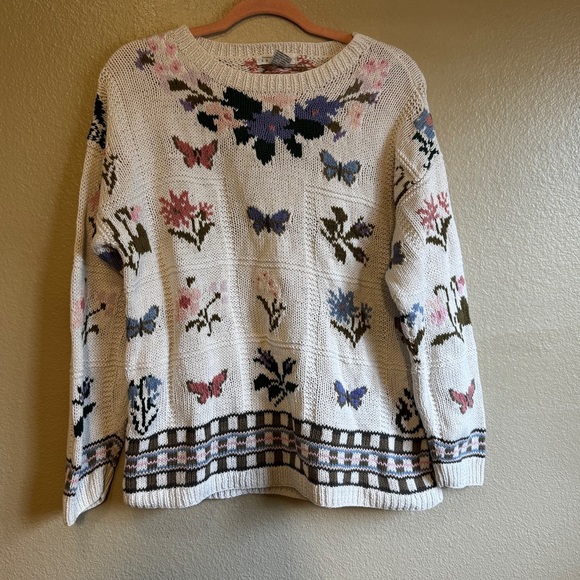 champagnie Internationale Express Sweaters - VINTAGE Chunky Floral Patterned Sweater - Cream